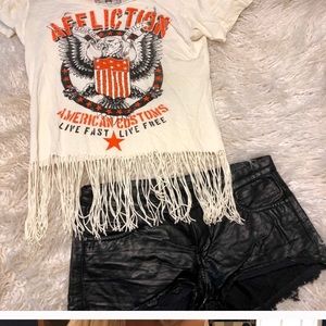 Affliction buckle tassel crop top